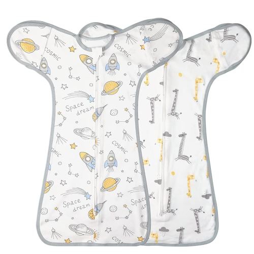 2 Pack Transition Swaddle with 2 Way Zipper, 2 in 1 Arms in/Out Transitional Arms Up Swaddle, 100% Cotton Newborn Swaddles Zipper Swaddles Baby Swaddling Sack Sleeping Sack 3-6 Months
