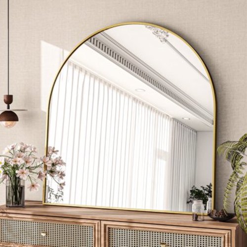 BEAUTYPEAK 31"x 32" Bathroom Mirror Wall Vanity Arched Mirror, Gold