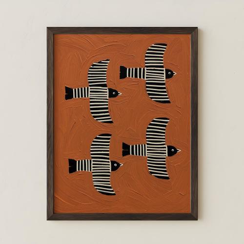 Terracotta Bird Print | Modern Folk Bird Wall Art | Mid Century Modern Nature Print | Neutral Earth Tone Home Decor | Boho Living Room Decor