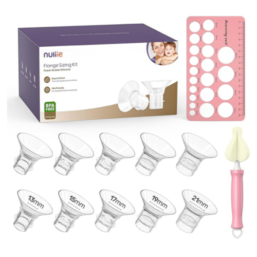 Nuliie Silicone Flanges Insert Replacement Kit, Flange Sizing Kit for Electric Breast Pumps, Pumping Essentials for Moms, 13/15/17/19/21mm for 24mm Flange/Shield, 10PCS