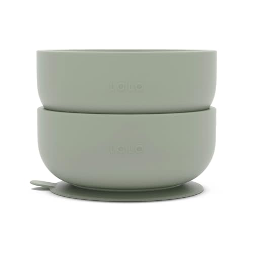 Lalo Suction Bowls - 2 Pack, 100% Silicone Non-Toxic BPA-Free Baby Bowls with Suction Base To Prevent Accidental Tip-Overs - Silicone Bowls For Babies And Toddlers - Sage
