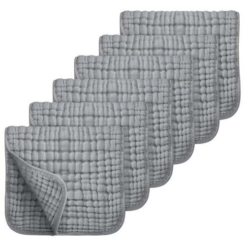 LMBKK Muslin Burp Cloths 100% Cotton Muslin Cloths Large 20''x10'' Extra Soft and Absorbent 6 Pack Baby Burping Cloth for Boys and Girls (Gray)