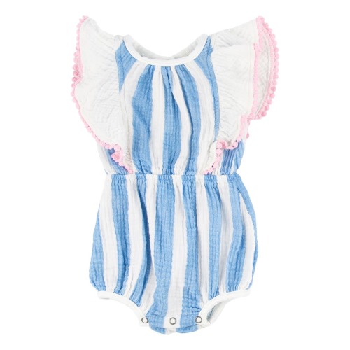 Willa Stripe Ruffle Shoulder Bubble Romper