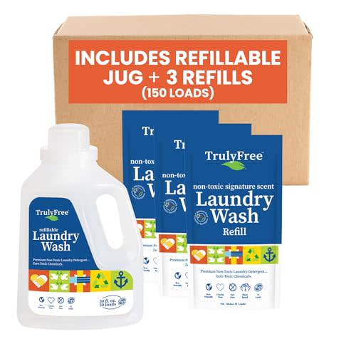 Truly Free Laundry Detergent for Sensitive Skin | Gentle & Safe for Baby Clothes | Plant-Based | 3 Pack Refill Powder| Easy to Dissolve to Create a Liquid| Signature Wash Scented (150 Loads)