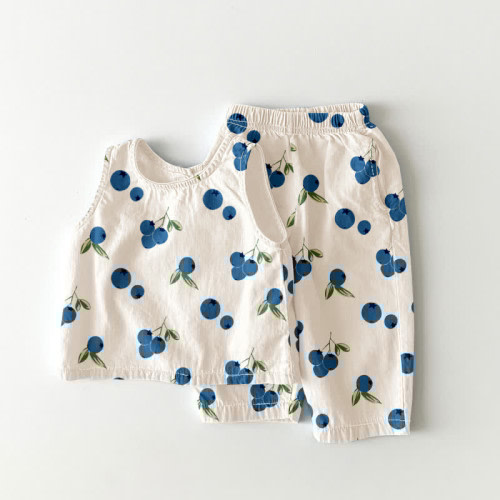 Baby 2-Piece Blueberry Beige Sleeveless Set