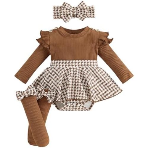 Giraropa Baby Girl Fall Winter Clothes Long Sleeve Romper Dress + Socks + Headband Newborn Infant Cute Casual Outfits