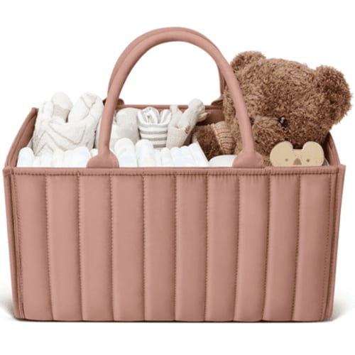 Stylish Baby Diaper Caddy Organizer, Baby Diaper Caddy Basket, Breathable & Washable - Storage Basket for Diapers, Car Caddy Organizer, Nursery, Baby Gift Registry Newborn Essentials, Rouge Pink