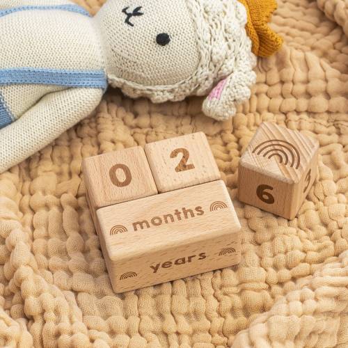 Wooden Baby Milestone Blocks: Raw Beech Wood Photo Props