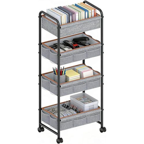 4-Tier Rolling Sorage Cart,Baby Diaper Caddy Organizer, Nursery Baby Storage with Wheels, 2 Dividers & 21 Pockets，Metal Utility Cart for Nursery, Crib, Bedroom, Art & Craft Organizers