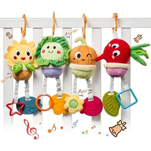 TUMAMA Baby Toys 0 3 6 12 Months, Soft Hanging Stroller Toys Potted Plant Crib Car Seat Toys, Infant Newborn Crinkle Infant Rattles with Teether Squeaky Sensory Developmental Toy