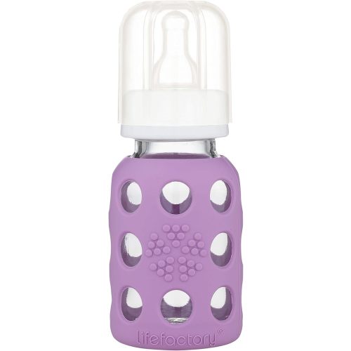 Lifefactory 4-Ounce Glass Baby Bottle with Stage 1 Nipple and Protective Silicone Sleeve Lavender (LF110016C4)