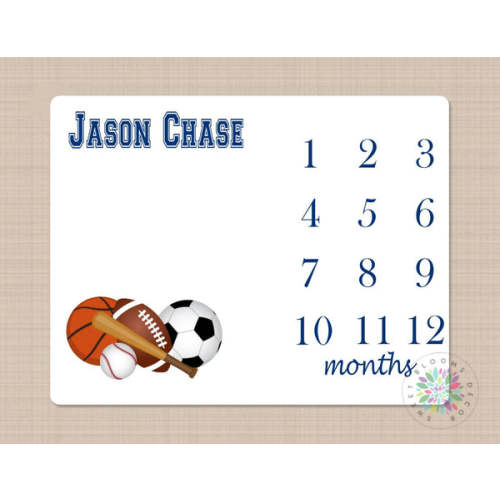 Sports Milestone Blanket Baby Name Blanket Monthly Growth Tracker Ball – Sweet Blooms Decor