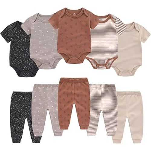 Baby Bodysuit and Pant Set 10-pcs Cotton Soft Newborn Clothes Outfits
