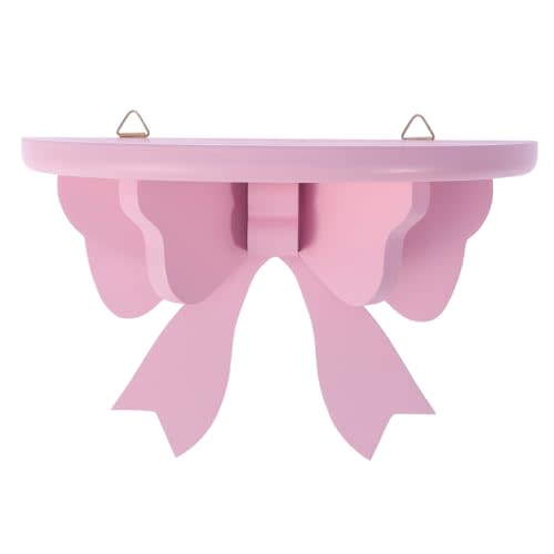 Zerodeko Floating Book Shelf Wood Wall Shelves Bow Shaped: Pink Wooden Floating Shelf Rustic Wall Display Shelf Flower Pot Holder for Room Home Wall Decor Hanging Wall Shelves