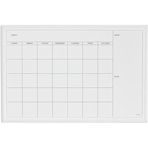 U Brands Magnetic Dry Erase Calendar Board, 30"x20", White Wood Style Frame, Includes Magnets