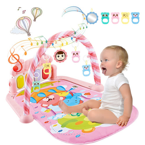 Baby Kick and Gym Play Mat Lay & Play 3 in 1 Fitness Music and Lights Fun Piano Activity Mat Infant Newborn Toys Girl Boy,Pink