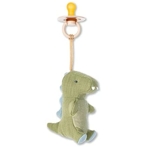 Itzy Ritzy - Bitzy Pal Pacifier & Lovey Set; Detachable Dinosaur Lovey & Coordinating Natural Rubber Pacifier; Ideal for Ages 0- 6 Months, Dinosaur