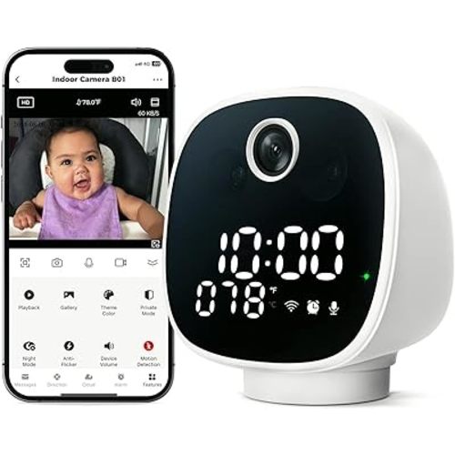 Baby Monitor - 1080P with Night Light, Clock, Temperature Monitoring, 355 Degree Pan, Night Vision, 2-Way Audio, Motion Tracking, Live Video, Micro SD Card, Type-C Port, Connect Anywhere