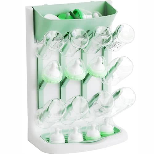Yieach Larger Vertical Baby Bottle Drying Rack - BPA FREE - Space Saving Feeding Bottles Drying Rack Holder for Countertop,Baby Bottle Holder Storage Station for Pacifiers,Pump Accessories Stand,Green