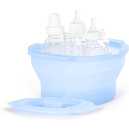 Ubbi Collapsible Microwave Steam Sterilizer for Baby Bottles, Breast Pump Accessories & Pacifiers, Reusable Silicone Steam Bag for Travel or Home Use, Fits Up to 5 Baby Bottles, Blue