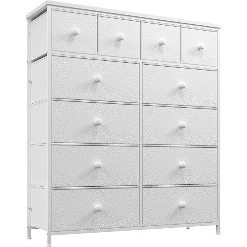 Tall Dressers for Bedroom with 12 Drawers, Fabric Storage Dressers & Chests of Drawers, Sturdy Metal Frame, Wood Top, Closet, Entryway, Bedroom Furniture (White)
