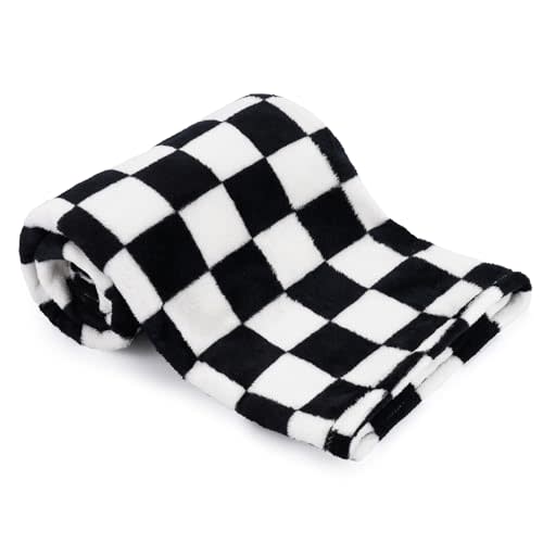 GreatBba Plush Checkered Baby Blanket for Boys Girls Nursery, 30"*40" Warm Short Fleece Blanket Neutral for Infant Newborn, Small Fuzzy for Sleeping, Chenille Baby for Stroller (Black&White)
