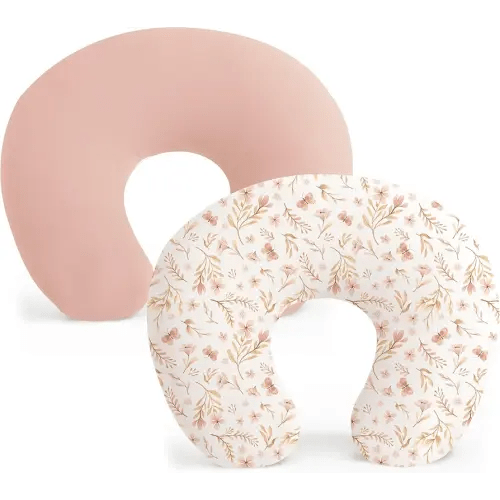 Konssy 2 Pack Nursing Pillow Covers, Stretchy and Soft Nursing Cover for Breastfeeding, Pillow Slipcover for Baby Girls Boys Newborn (Pink Spring, Pink)