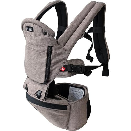 MiaMily Hip Seat Baby Carrier - 6 Carry Positions - Newborn to Toddler - Lumbar Support - Stone Grey