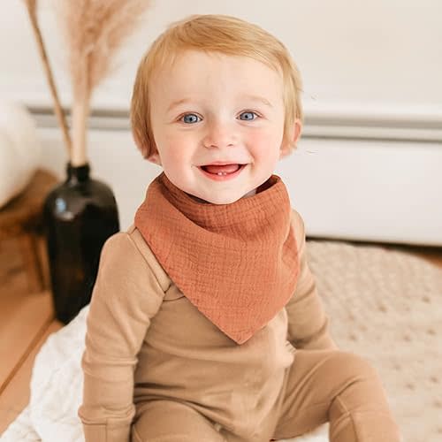 Konssy Muslin Baby Bibs 8 Pack Bandana Drool 100% Cotton for Unisex Baby, Solid Colors Set Teething and Drooling