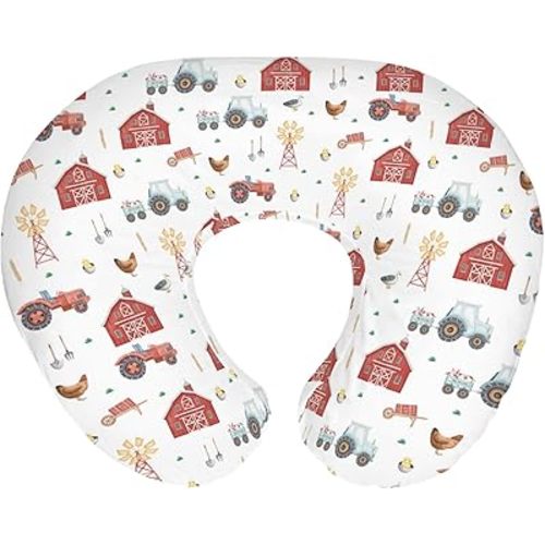 Farm Animals Life Baby Nursing Pillow Covers for Boy Girl Tractor Barn Pig Hen Duck Windmill Nursery Feeding Pillowcase for Breastfeeding Pillows Farmyard Soft Stretchy Slipcover for Newborn Infant