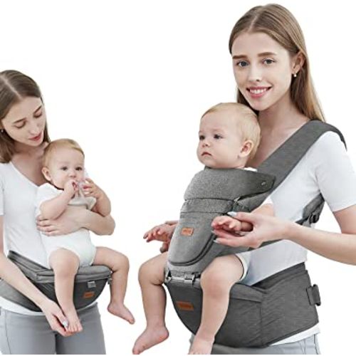 Baby Carrier with Hip Seat, Baby Carrier Newborn to Toddler, 6-in-1 Ways to Carry, All Seasons, Adjustable Baby Holder Carrier for Breastfeeding (Grey)