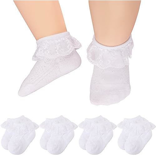 BQUBO Baby Girls Socks Eyelet Ruffle Lace Sock Baby Socks Newborn/Infant/Toddlers/Kids Frilly Summer Thin Dress Sock