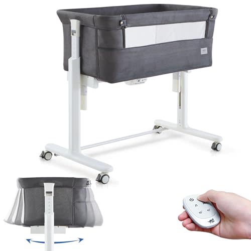 VaVaSoo Rocking Bassinet for Baby Automatic Bedside Crib Electric Cradle 5 Heights Adjustable Bedside Sleeper for Babies Infant Smart Auto Rocking Crib 3 in 1 Bassinet on Wheels, Dark Grey