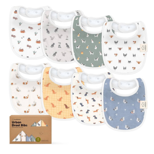 8-Pack Organic Baby Bibs for Boys, Girls - Soft Cotton Drooling and Teething Bibs for Baby Girl & Boy, Extra Absorbent, Easy To Clean & Put On for Toddler, Newborn, Infant 0-24 Months (Pets & Paws)