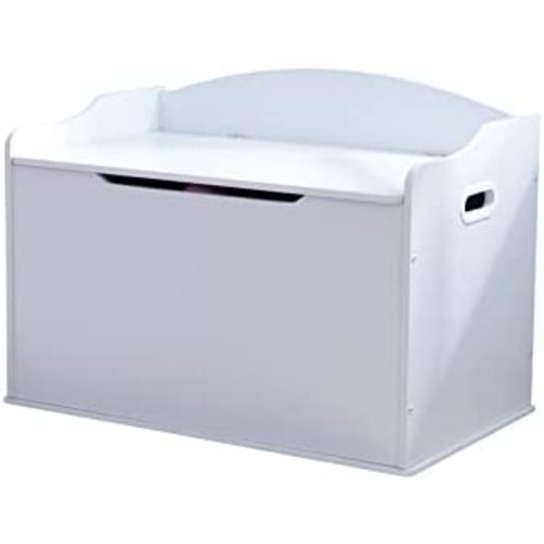 KidKraft Austin Wooden Toy Box/Bench with Safety Hinged Lid, White, Gift for Ages 3+