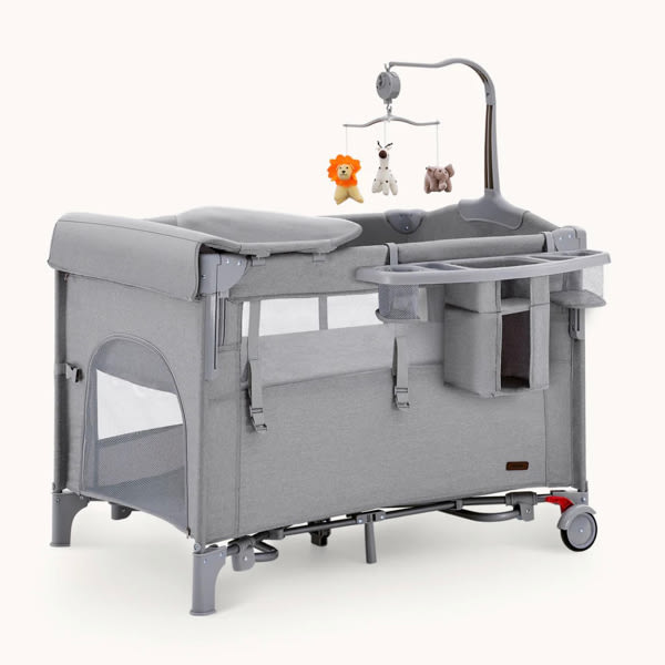 HARPPA Saimia | 5-in-1 Pack and Play Baby Bassinet Bedside Crib, Portable Playpen with Changing Table, Infant Bassinet & Crib, Compact Mini Crib with Wheels for Small Spaces, Best Pack n Play for Travel, Non-Toxic Bedside Sleeper for Newborns & Toddlers,