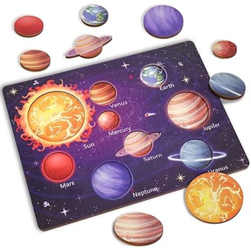 Upgrated Solar System Puzzle for Kids 3-6, Wooden Space Toys, Planets for Kids Preschool Learning Activities, Gift for Boys, Girls