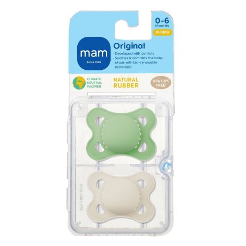 Mam Original Pure Natural Rubber Pacifier 0-6 Months - Unisex - 2pk