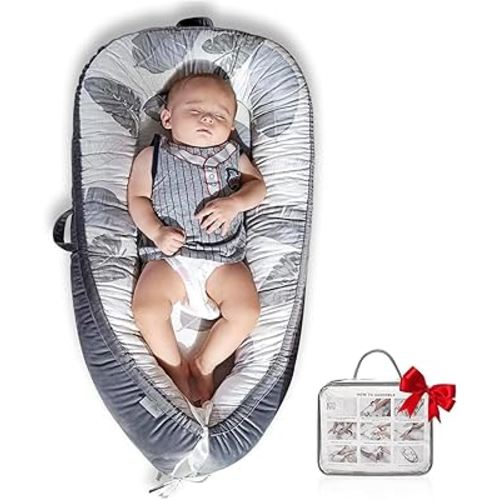 Baby Lounger, Cotton Breathable Baby Lounger Pillow Cover,Infant Lounger for Travel, Grey Protable Cosleeper, Ultra Newborn Gifts, Baby Bed in Room, Baby Snuggle Lounger Me