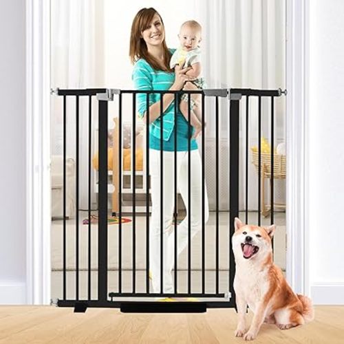 41 Inch Tall Baby Gate Auto Close Dog Gate Adjustable 29.92"-49.21" Wide Pressure Mounted Walk Through Swing Pet Gate for Doorways (Black, 29.92"-49.21" Wide)