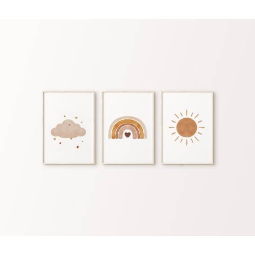 Neutral Nursery Decor Boho Rainbow Print Set of 3