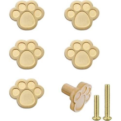 6pack Brass knobs for Kids, car Shape pulls for nusery Room, Cute Decorative Handles for Boys and Girls (Cat paw)