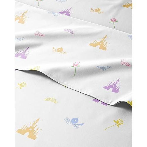 Kids Full Size Bed Sheet Set - 4 Piece Kids Loft Bed Sheets - Princess Castle Themed Bedding - Soft, Cute and Cozy - Breathable and Machine Washable - Rose Bed Set for Boys, Girls, Teens & Toddlers