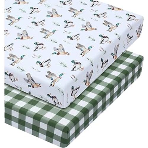 2 Pcs Mallard Duck Crib Sheet Set 52 x 28 x 8 Inches Baby Sheet Newborn Bedding Nursery Crib Sheets for Girl Boys Baby Gifts for Toddler Mattresses