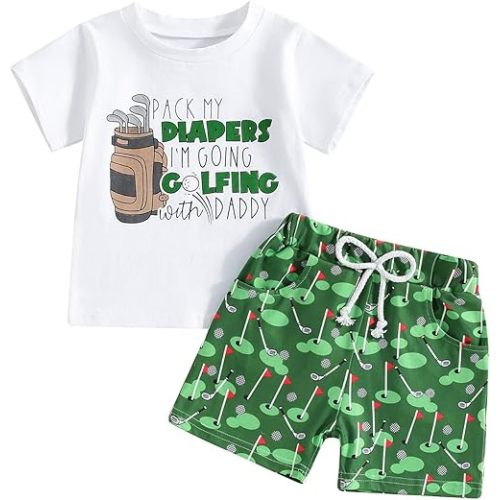 Toddler Baby Boy Masters Golf Outfit Short Sleeve Funny Letter Print T Shirts + Shorts Set Infant Summer Clothes
