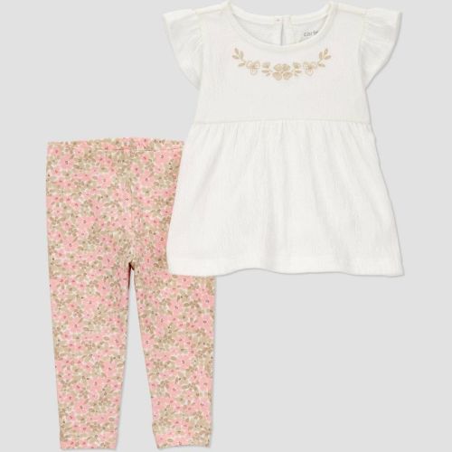Carter's Just One You® Baby Girls' Floral Top & Pants Set - Cream 3m