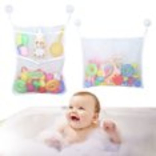 Tripumer 2 Mesh Bathroom Storage Hanging Bags Baby Toy Storage Bag with 4 Suction Cups Bathtub Toy Holder Bath Toy Mesh Bag for Kids Bathroom Decoration, Bedroom and Car Toy Storage Rack - White