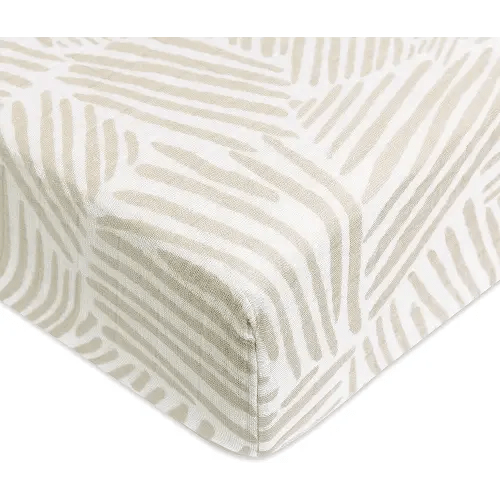 Babyletto 100% Organic Cotton Crib Sheet, GOTS-Certified, Fitted 360°, Ultra-Soft and Breathable Muslin - Oat Stripe