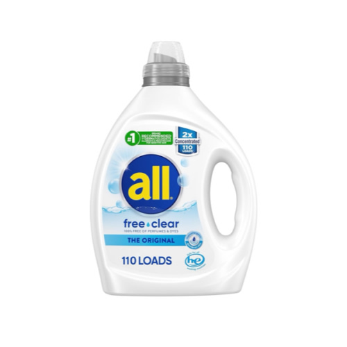 Amazon.com: all Liquid Laundry Detergent, Free Clear for Sensitive Skin, Unscented and Hypoallergenic, 2X Concentrated, 110 Loads