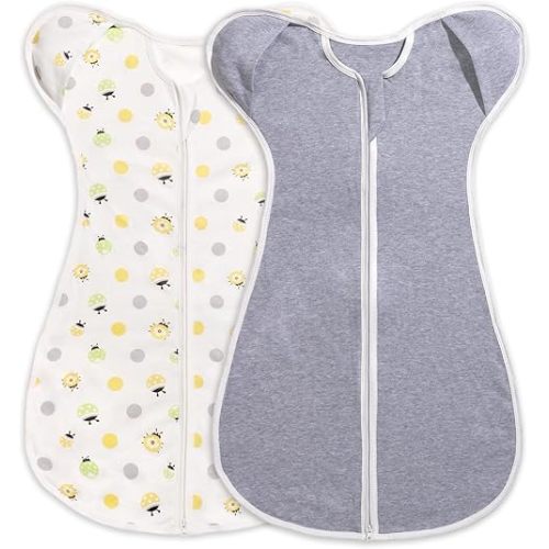 Baby Transitional Swaddle 0-3 Months, 2-Pack Newborn Arms Up Swaddle Sack with 2 Way Zipper, 100% Organic Cotton Sleep Sack Arms in/Out, 0.5 Tog Zip Up Swaddles for Baby Boys & Girls